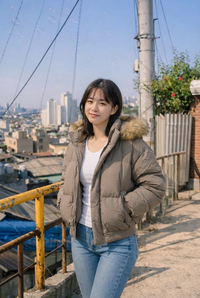 자연스러운 실루엣의 캐주얼 데님 스타일링